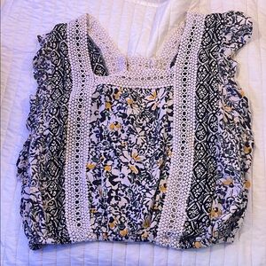 Floral Lace Trim Women's Top